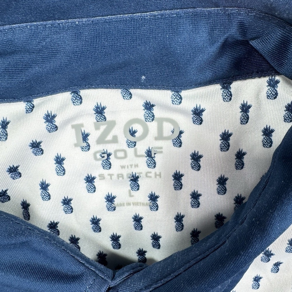 IZOD Golf Polo Shirt Mens L Pineapple Print Active Stretch Tennis Collared Logo‎ - Picture 4 of 7